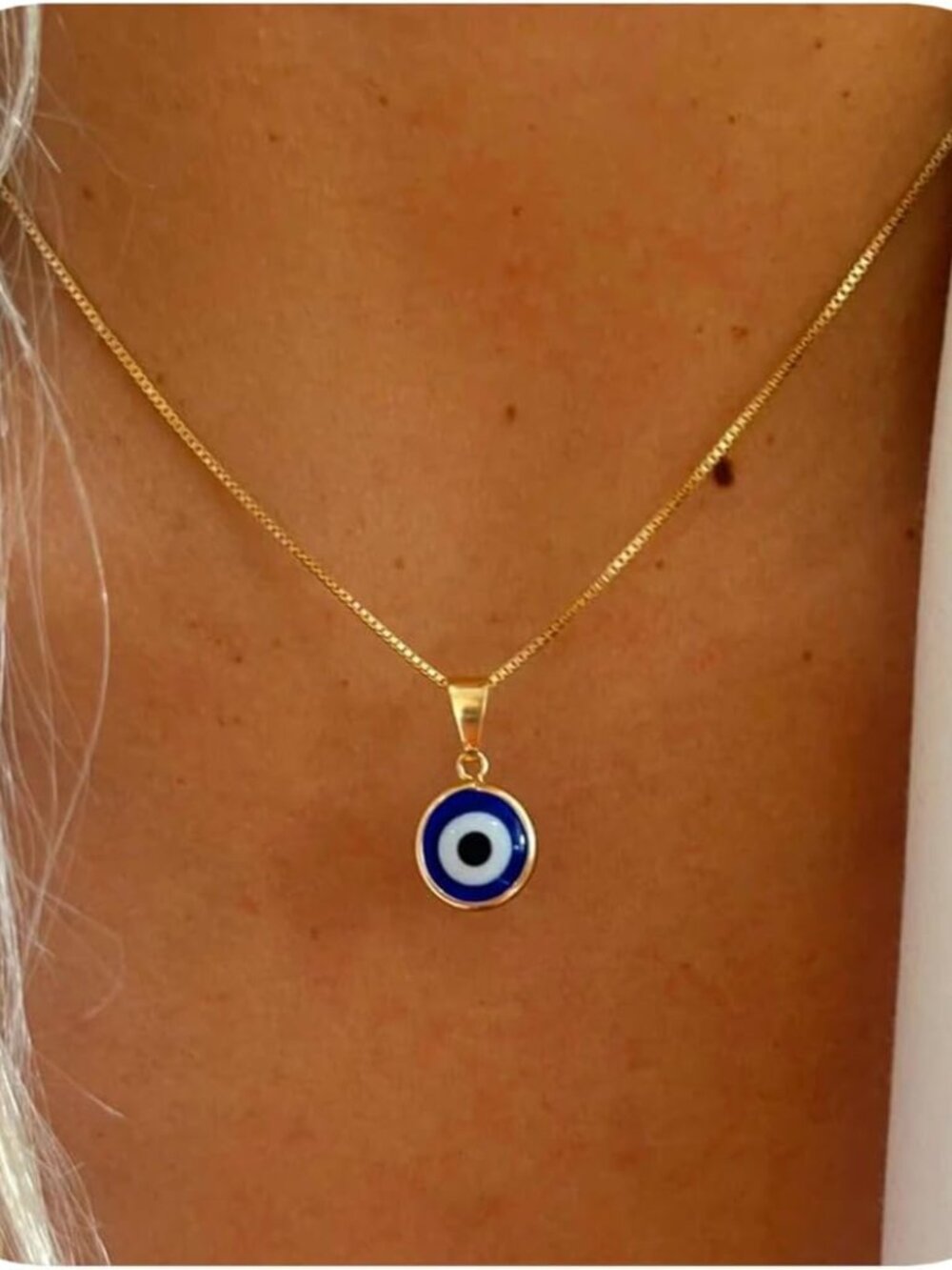 Evil Eye Necklace for Women 14K Gold Plated Delicate Necklaces Blue White CZ Dia